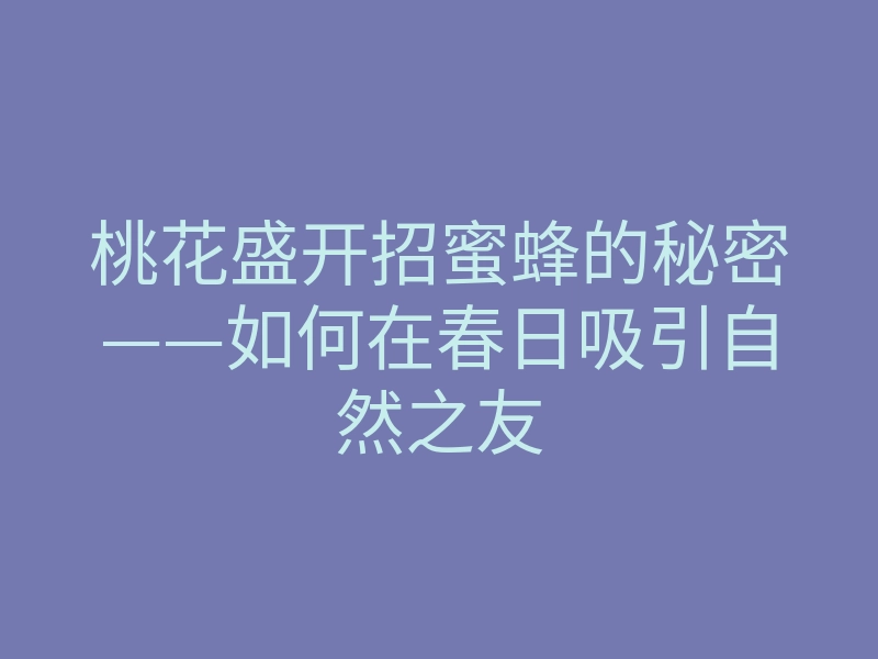 桃花盛开招蜜蜂的秘密——如何在春日吸引自然之友