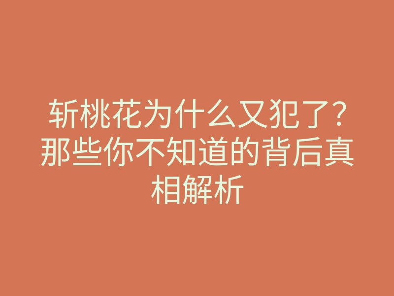 斩桃花为什么又犯了?那些你不知道的背后真相解析