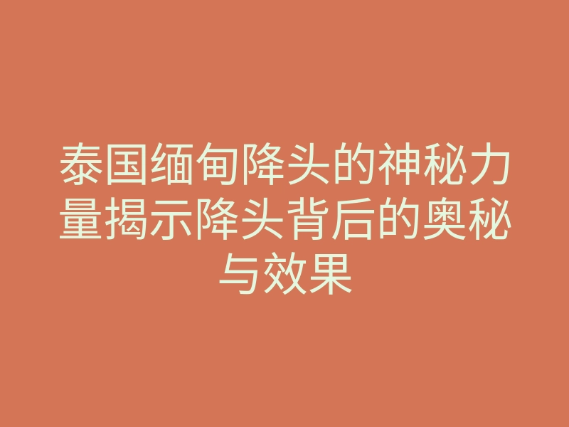 泰国缅甸降头的神秘力量揭示降头背后的奥秘与效果