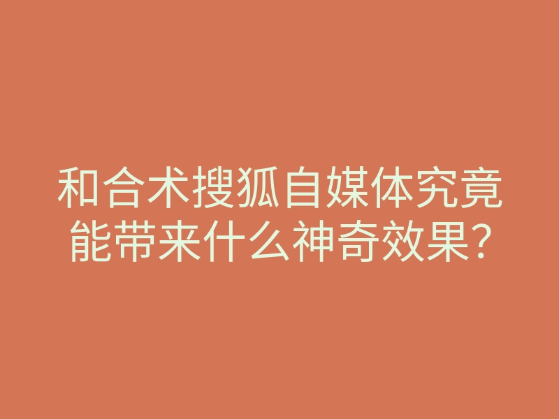 和合术搜狐自媒体究竟能带来什么神奇效果?