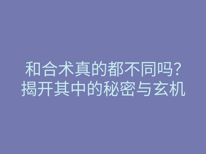 和合术真的都不同吗?揭开其中的秘密与玄机