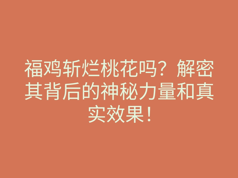 福鸡斩烂桃花吗?解密其背后的神秘力量和真实效果!