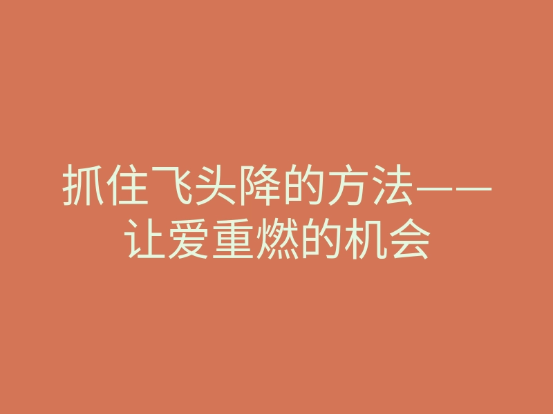 抓住飞头降的方法——让爱重燃的机会