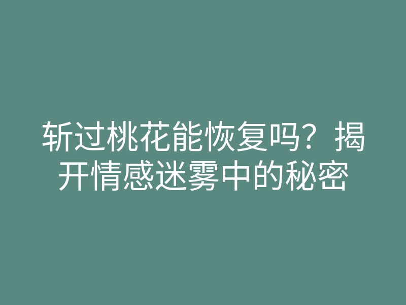 斩过桃花能恢复吗?揭开情感迷雾中的秘密