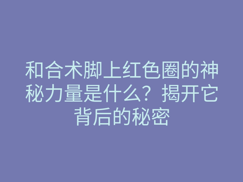 和合术脚上红色圈的神秘力量是什么?揭开它背后的秘密