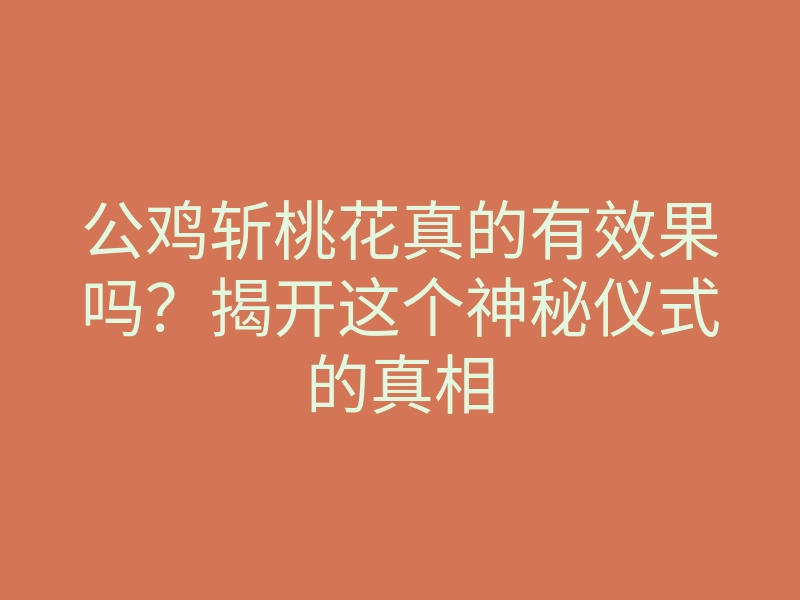 公鸡斩桃花真的有效果吗?揭开这个神秘仪式的真相