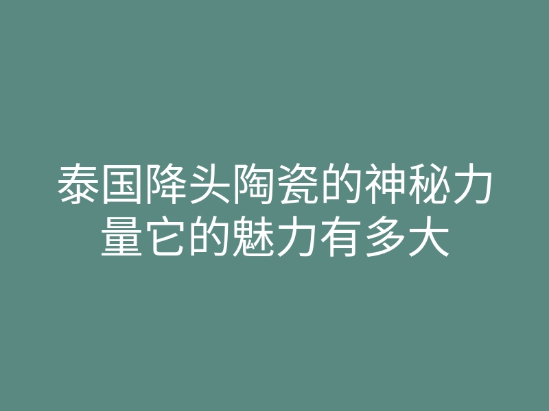 泰国降头陶瓷的神秘力量它的魅力有多大
