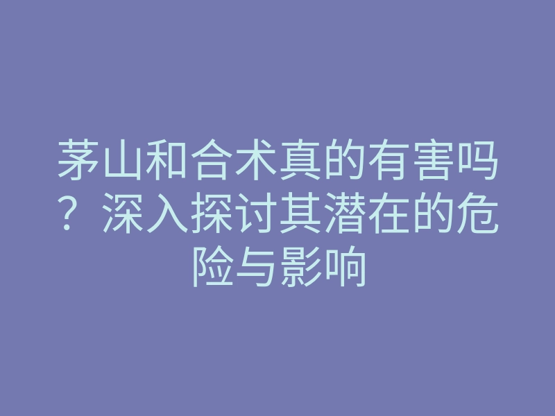 茅山和合术真的有害吗?深入探讨其潜在的危险与影响