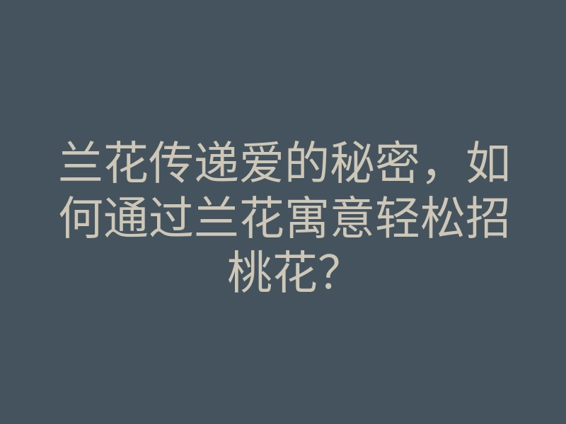 兰花传递爱的秘密,如何通过兰花寓意轻松招桃花?