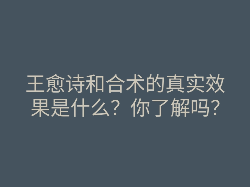 王愈诗和合术的真实效果是什么?你了解吗?
