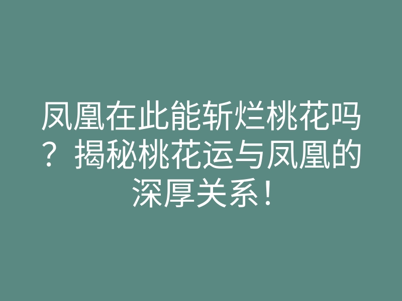 凤凰在此能斩烂桃花吗?揭秘桃花运与凤凰的深厚关系!