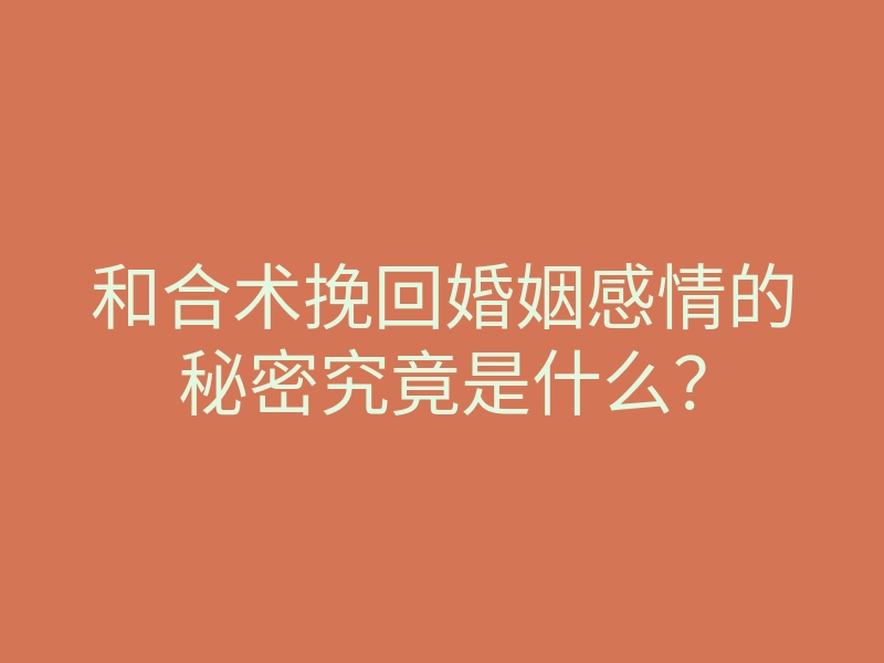 和合术挽回婚姻感情的秘密究竟是什么?