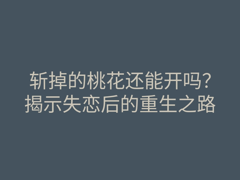 斩掉的桃花还能开吗?揭示失恋后的重生之路