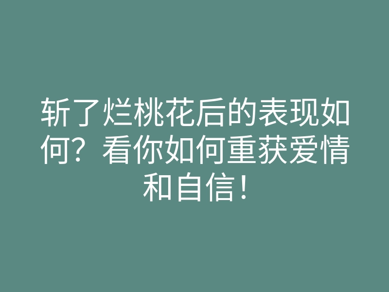 斩了烂桃花后的表现如何?看你如何重获爱情和自信!