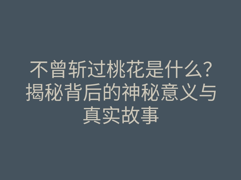 不曾斩过桃花是什么?揭秘背后的神秘意义与真实故事