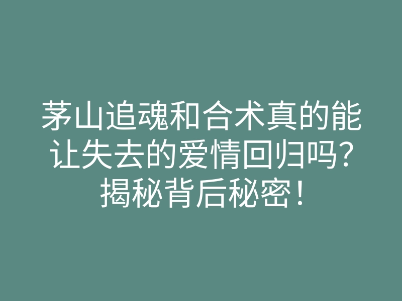 茅山追魂和合术真的能让失去的爱情回归吗?揭秘背后秘密!