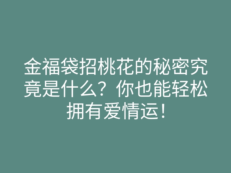 金福袋招桃花的秘密究竟是什么?你也能轻松拥有爱情运!