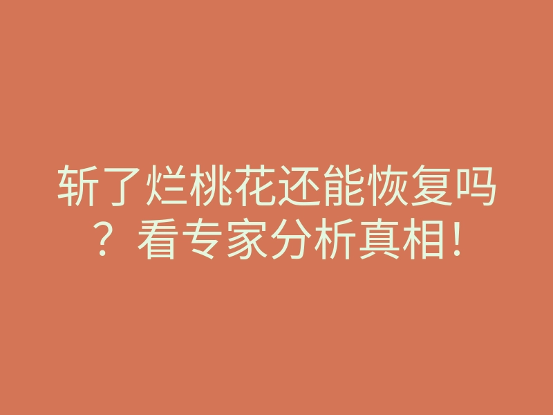 斩了烂桃花还能恢复吗?看专家分析真相!