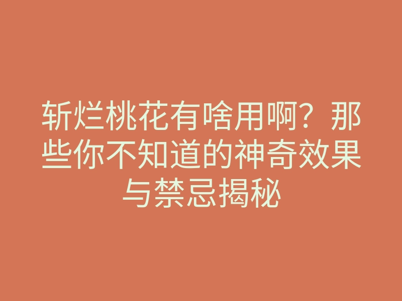 斩烂桃花有啥用啊?那些你不知道的神奇效果与禁忌揭秘