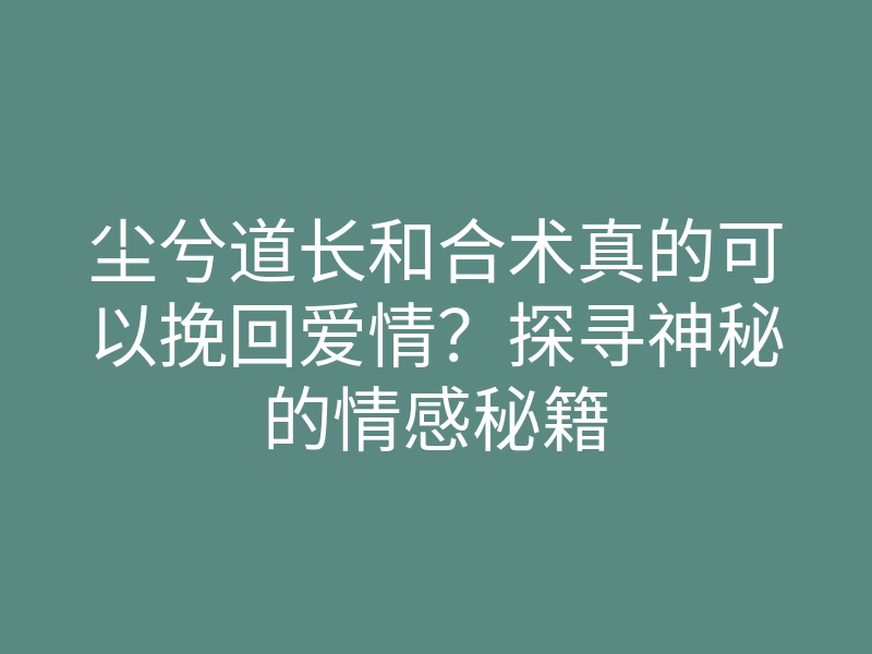 尘兮道长和合术真的可以挽回爱情?探寻神秘的情感秘籍