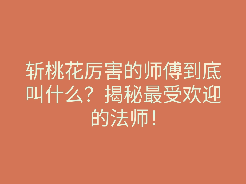 斩桃花厉害的师傅到底叫什么?揭秘最受欢迎的法师!