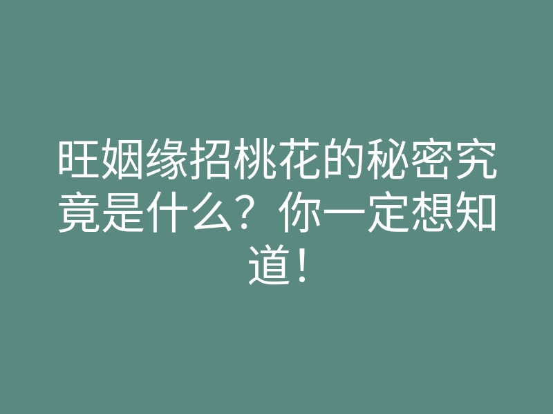 旺姻缘招桃花的秘密究竟是什么?你一定想知道!