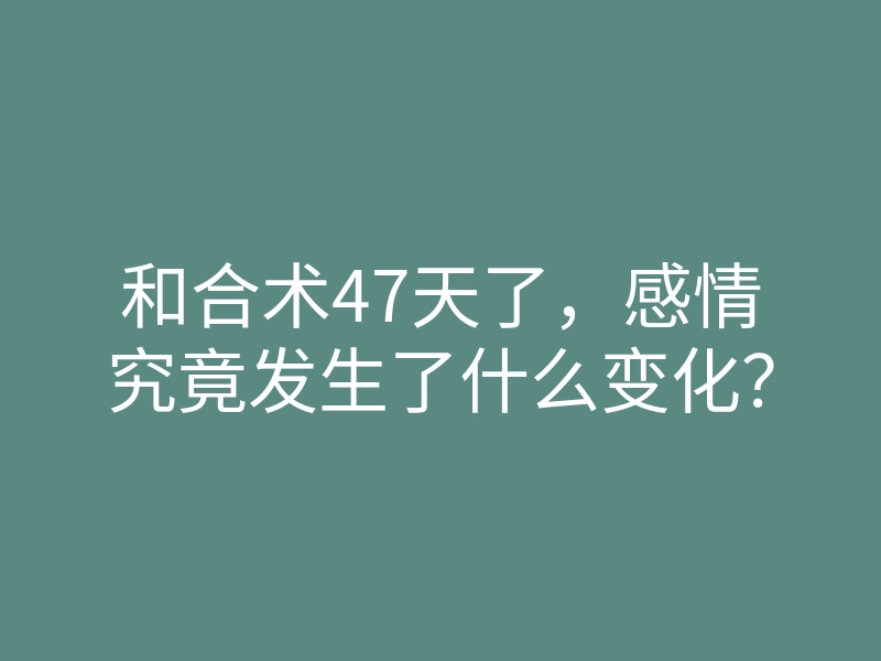 和合术47天了，感情究竟发生了什么变化？