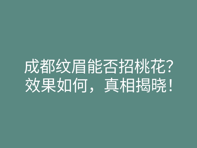 成都纹眉能否招桃花?效果如何,真相揭晓!