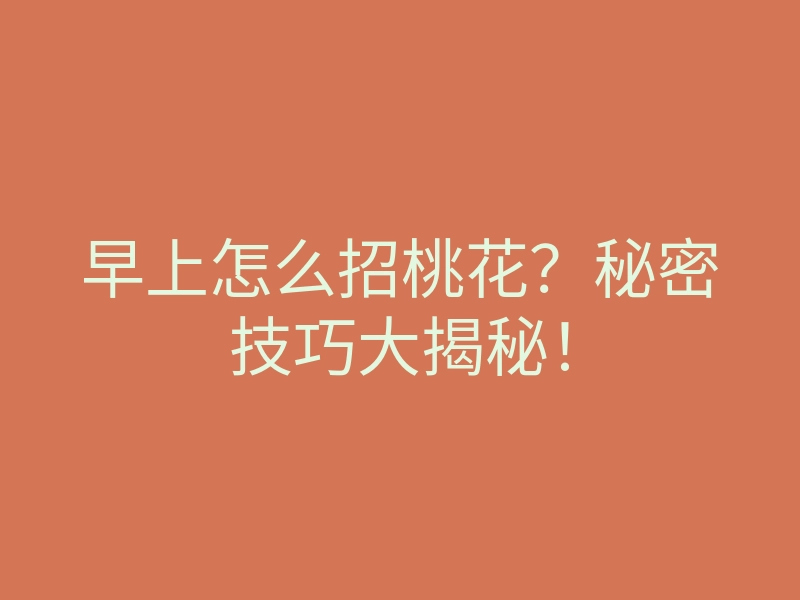 早上怎么招桃花?秘密技巧大揭秘!