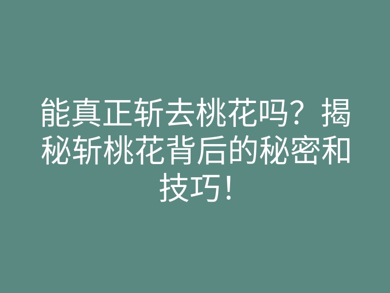 能真正斩去桃花吗?揭秘斩桃花背后的秘密和技巧!