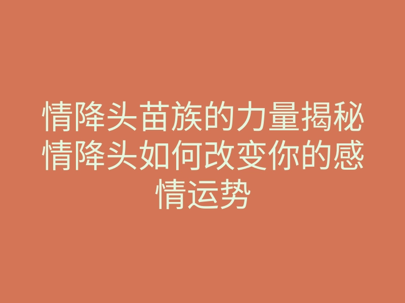 情降头苗族的力量揭秘情降头如何改变你的感情运势