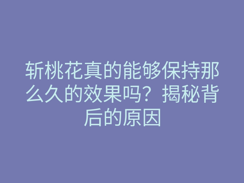 斩桃花真的能够保持那么久的效果吗?揭秘背后的原因