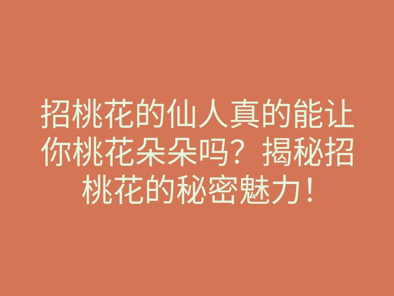 招桃花的仙人真的能让你桃花朵朵吗?揭秘招桃花的秘密魅力!