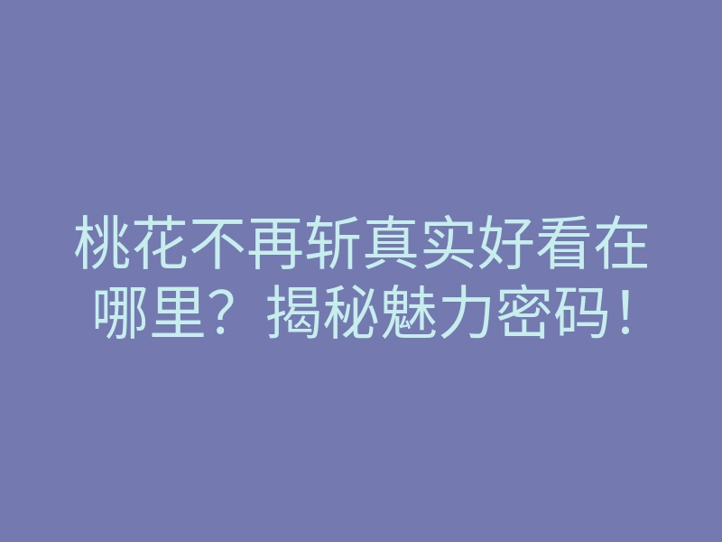 桃花不再斩真实好看在哪里?揭秘魅力密码!