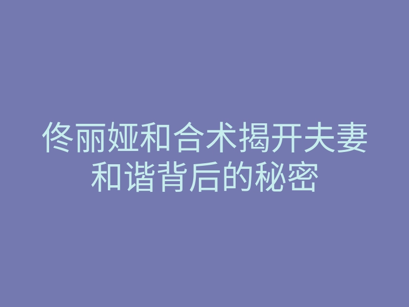 佟丽娅和合术揭开夫妻和谐背后的秘密