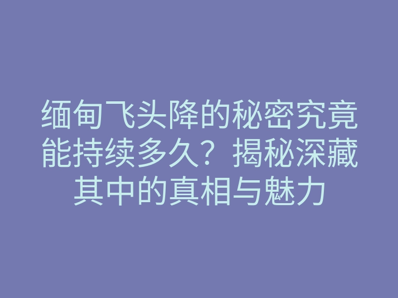 缅甸飞头降的秘密究竟能持续多久?揭秘深藏其中的真相与魅力
