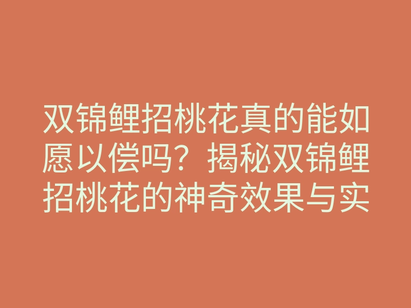 双锦鲤招桃花真的能如愿以偿吗?揭秘双锦鲤招桃花的神奇效果与实现方法