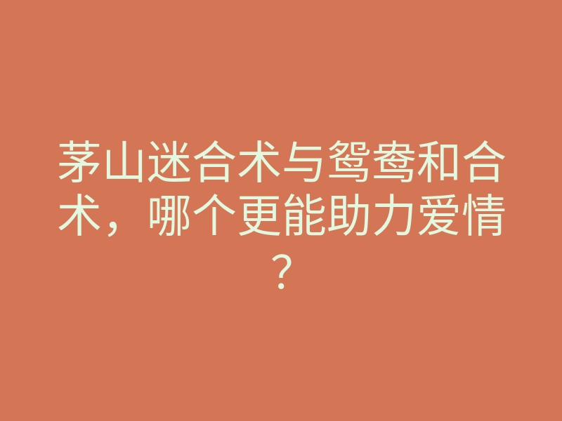 茅山迷合术与鸳鸯和合术,哪个更能助力爱情?