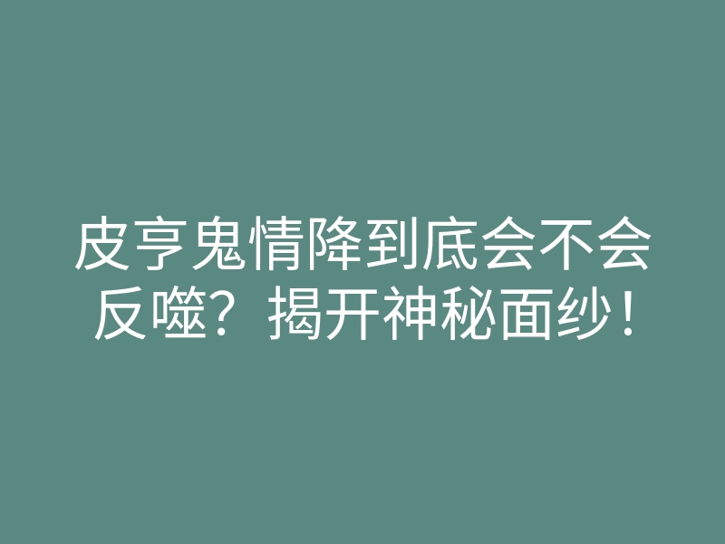 皮亨鬼情降到底会不会反噬?揭开神秘面纱!