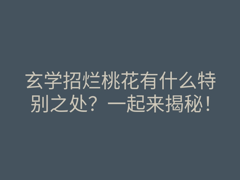 玄学招烂桃花有什么特别之处？一起来揭秘！