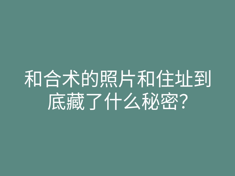 和合术的照片和住址到底藏了什么秘密?