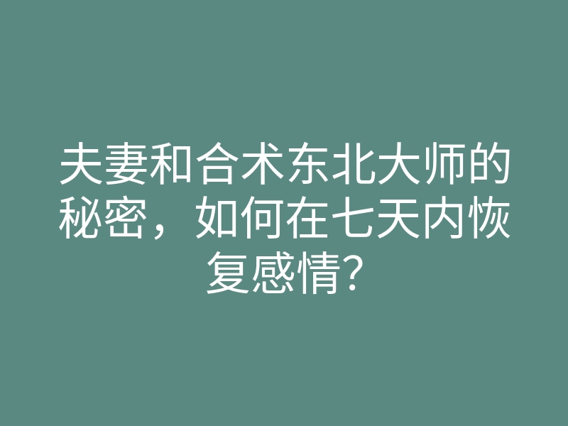 夫妻和合术东北大师的秘密,如何在七天内恢复感情?