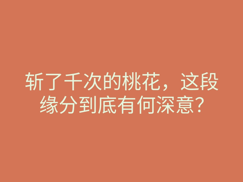 斩了千次的桃花,这段缘分到底有何深意?