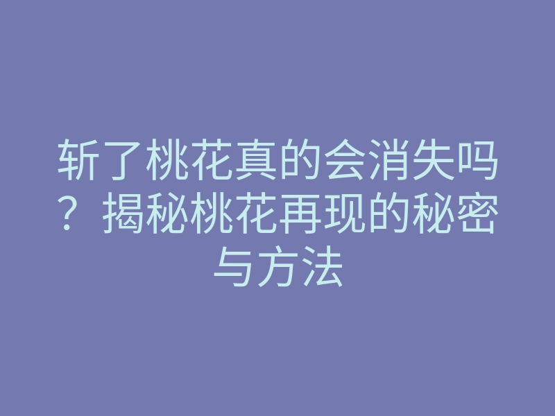 斩了桃花真的会消失吗?揭秘桃花再现的秘密与方法