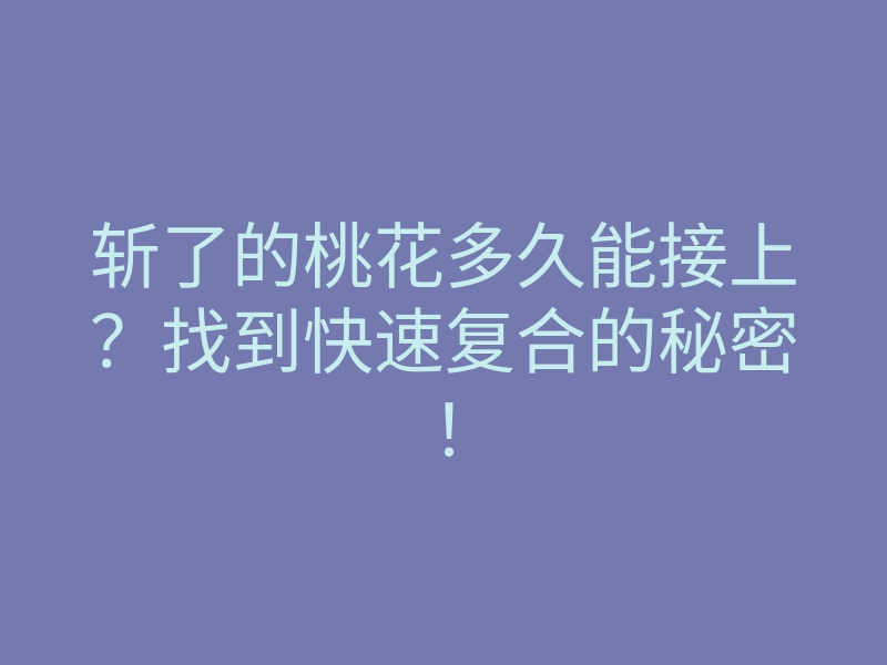 斩了的桃花多久能接上?找到快速复合的秘密!