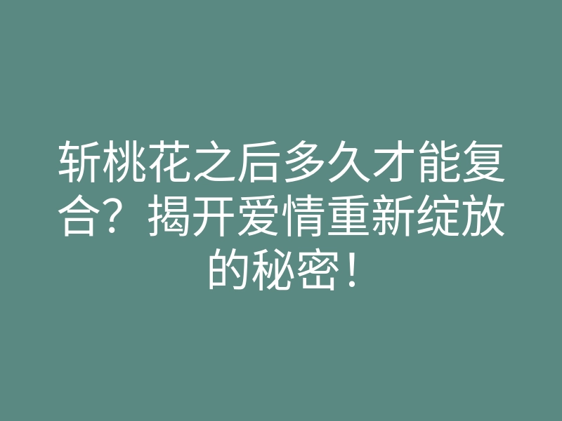 斩桃花之后多久才能复合?揭开爱情重新绽放的秘密!