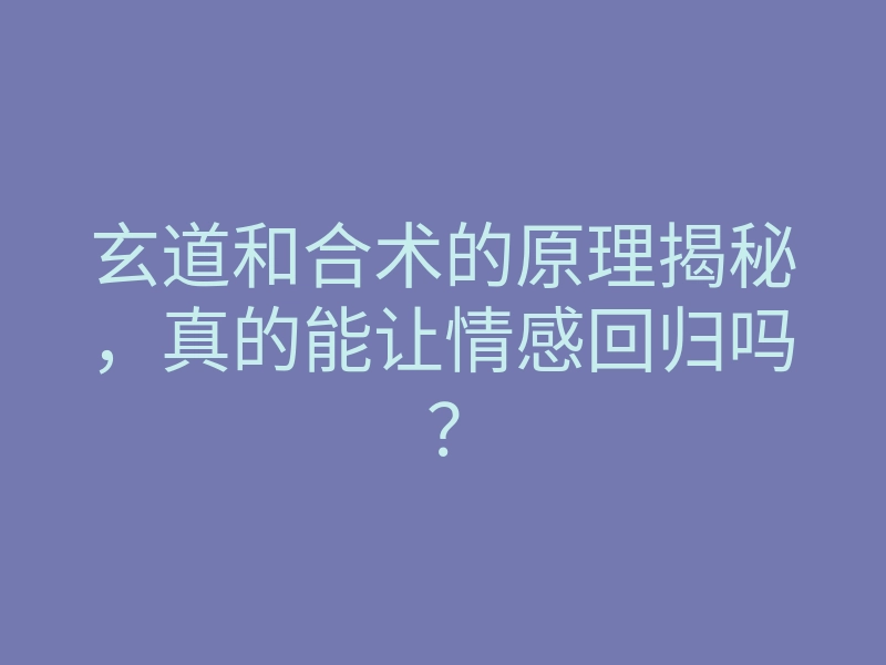 玄道和合术的原理揭秘,真的能让情感回归吗?