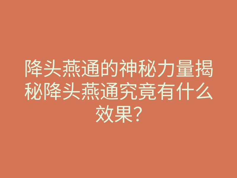 降头燕通的神秘力量揭秘降头燕通究竟有什么效果?
