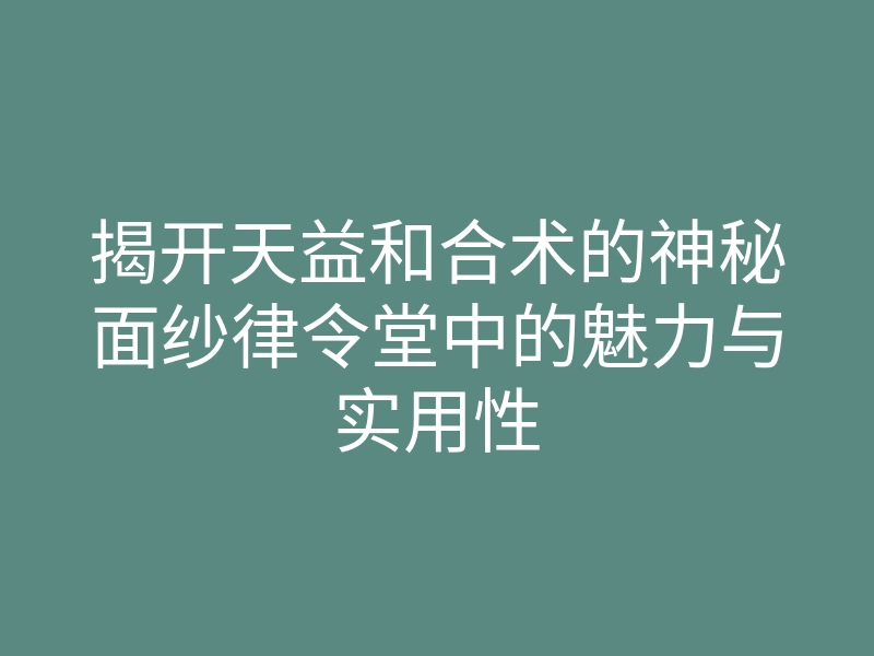 揭开天益和合术的神秘面纱律令堂中的魅力与实用性