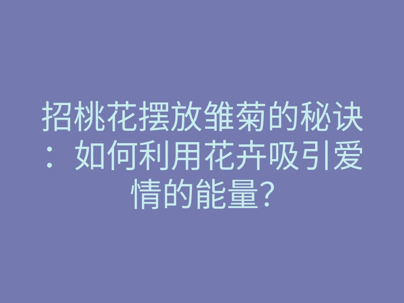 招桃花摆放雏菊的秘诀：如何利用花卉吸引爱情的能量？
